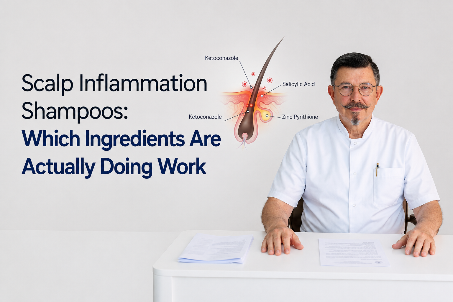 Scalp inflammation shampoos which ingredients are actually doing work blog title on a clean background