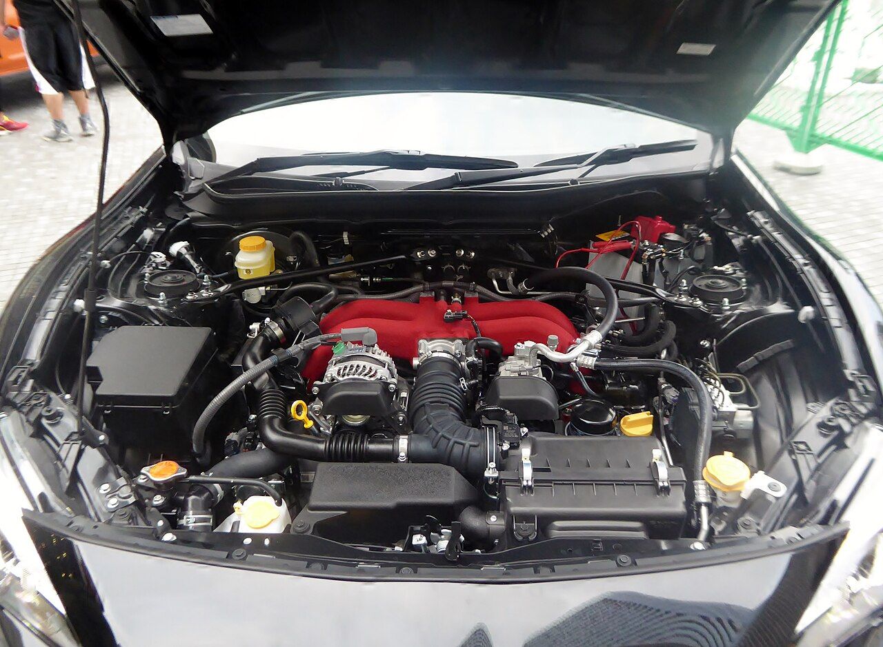 FA20 engine bay of a Subaru BRZ S; illustrative non-US configuration
