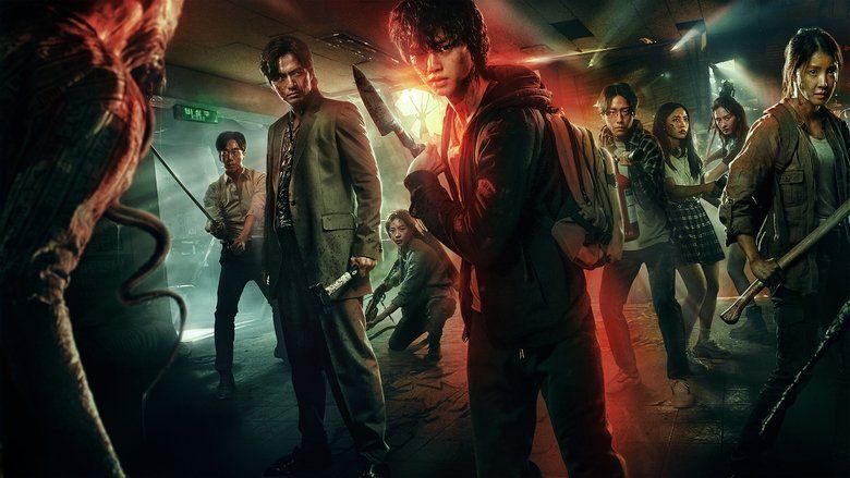 Cảnh trong loạt phim Sweet Home của Netflix — nhóm cư dân chống lại quái vật