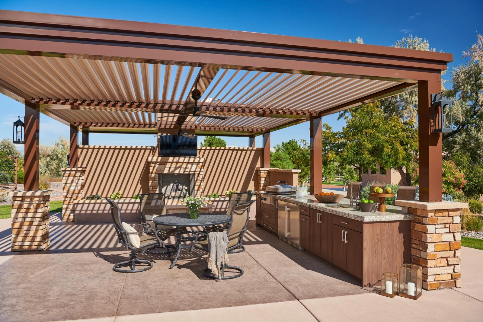 colorado pergola patio kitchen with a built-in grill