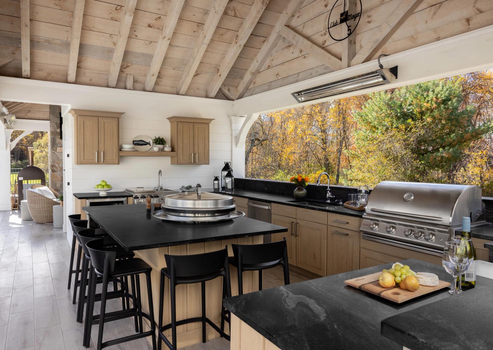 modern farmhouse kitchen under outdoor pavilion