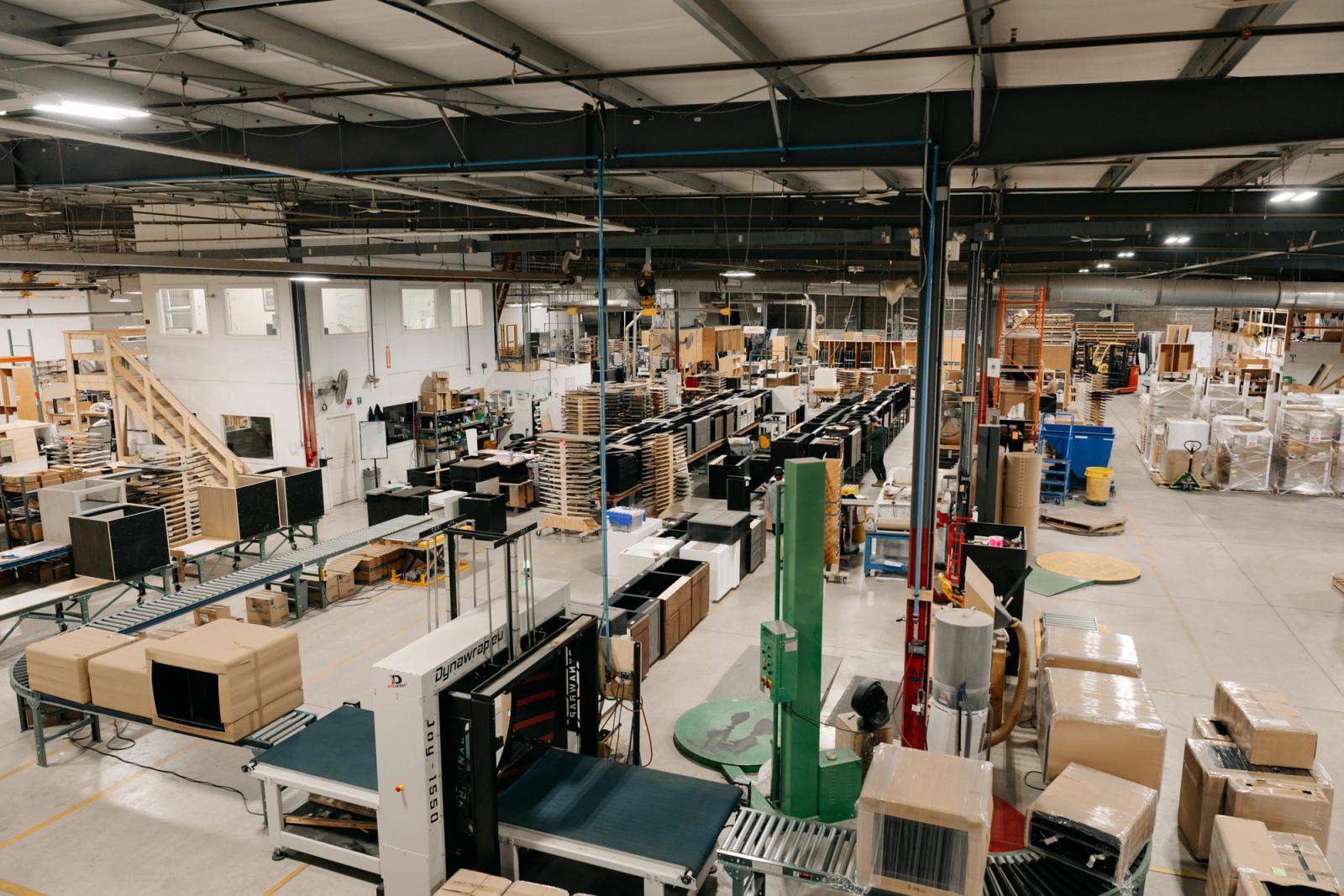 cabinet production floor assembly lines in warehouse