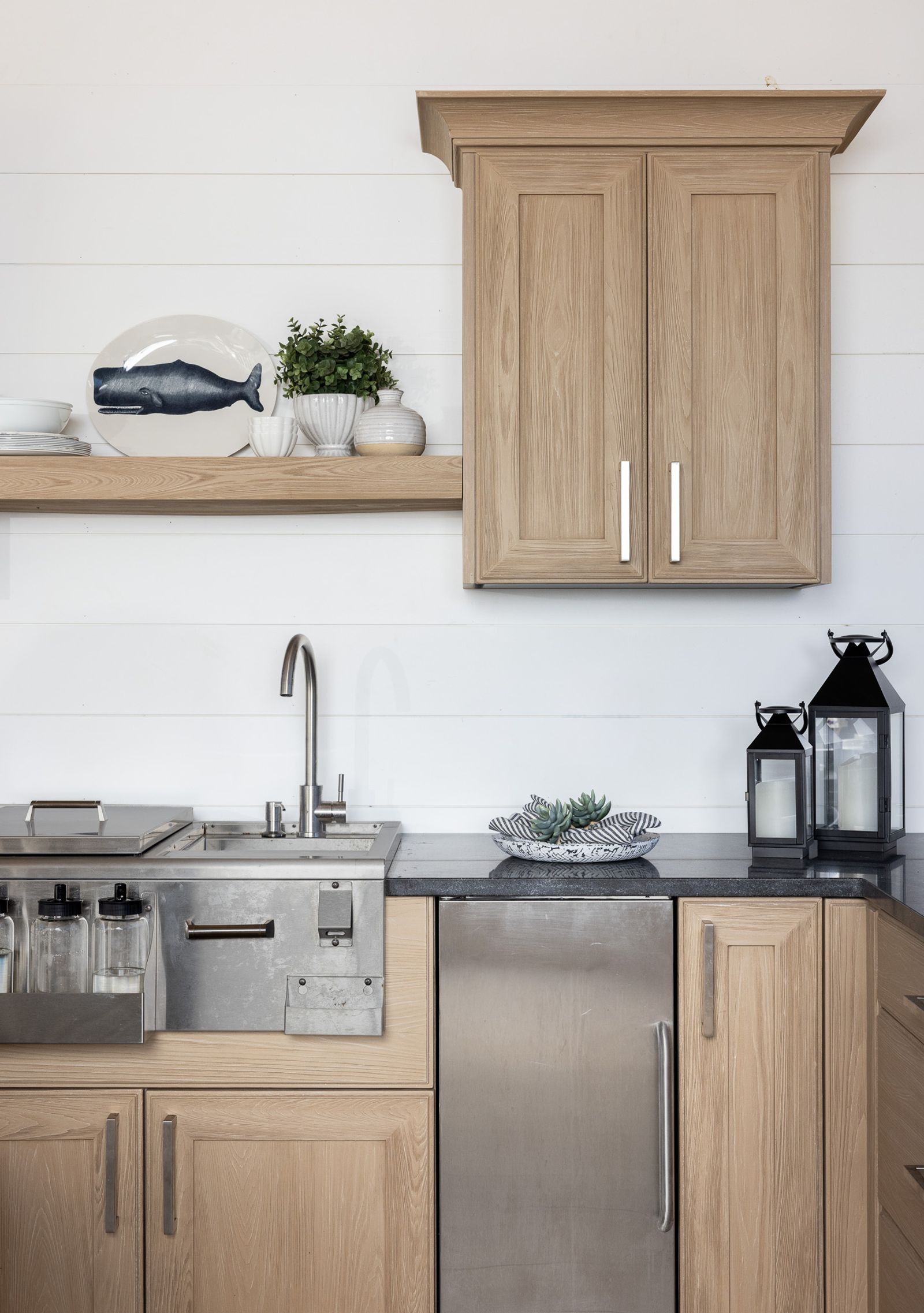 outdoor kitchen wall cabinets in natural blonde