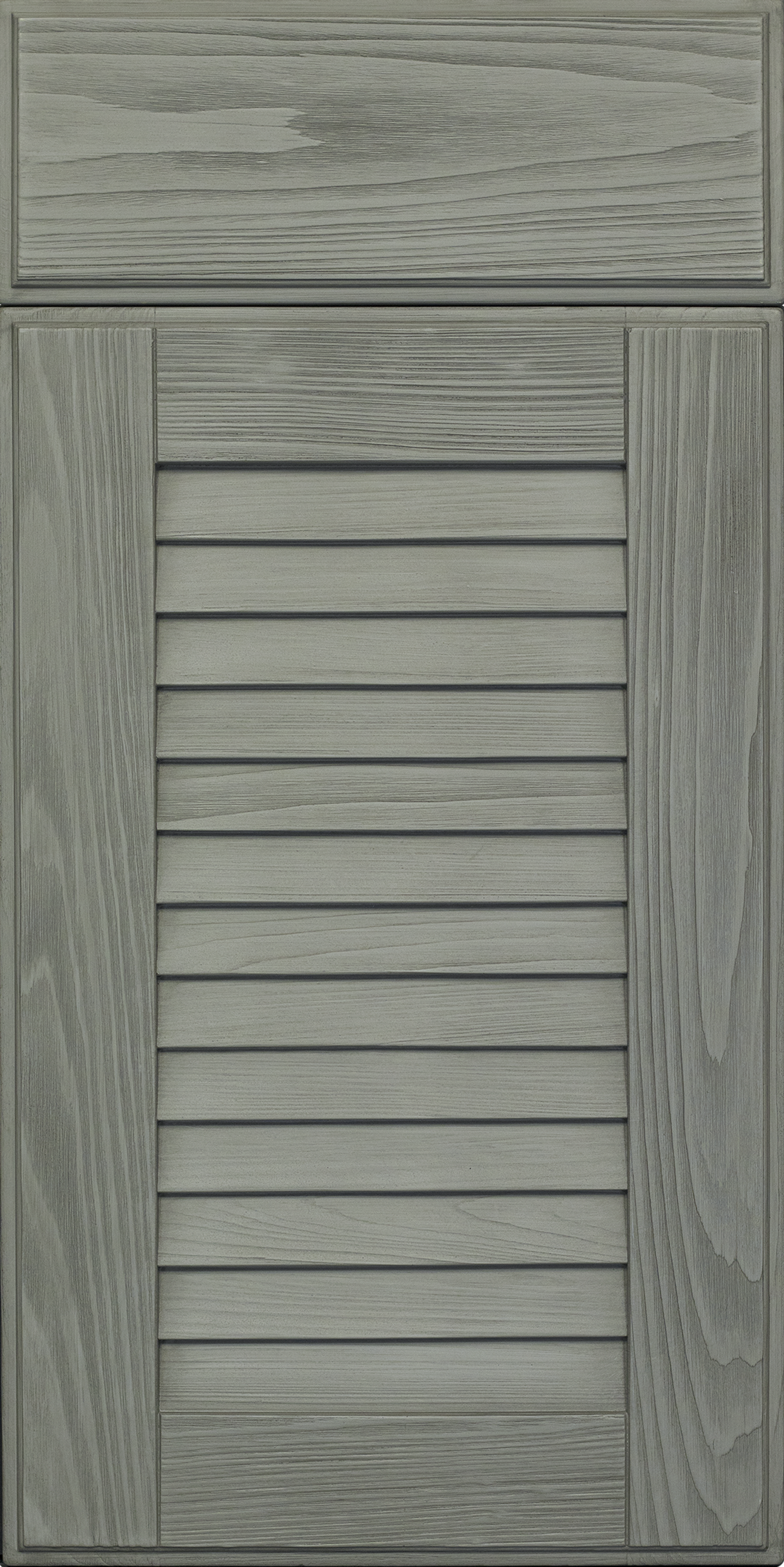 Louver door style in a weathered grey finish