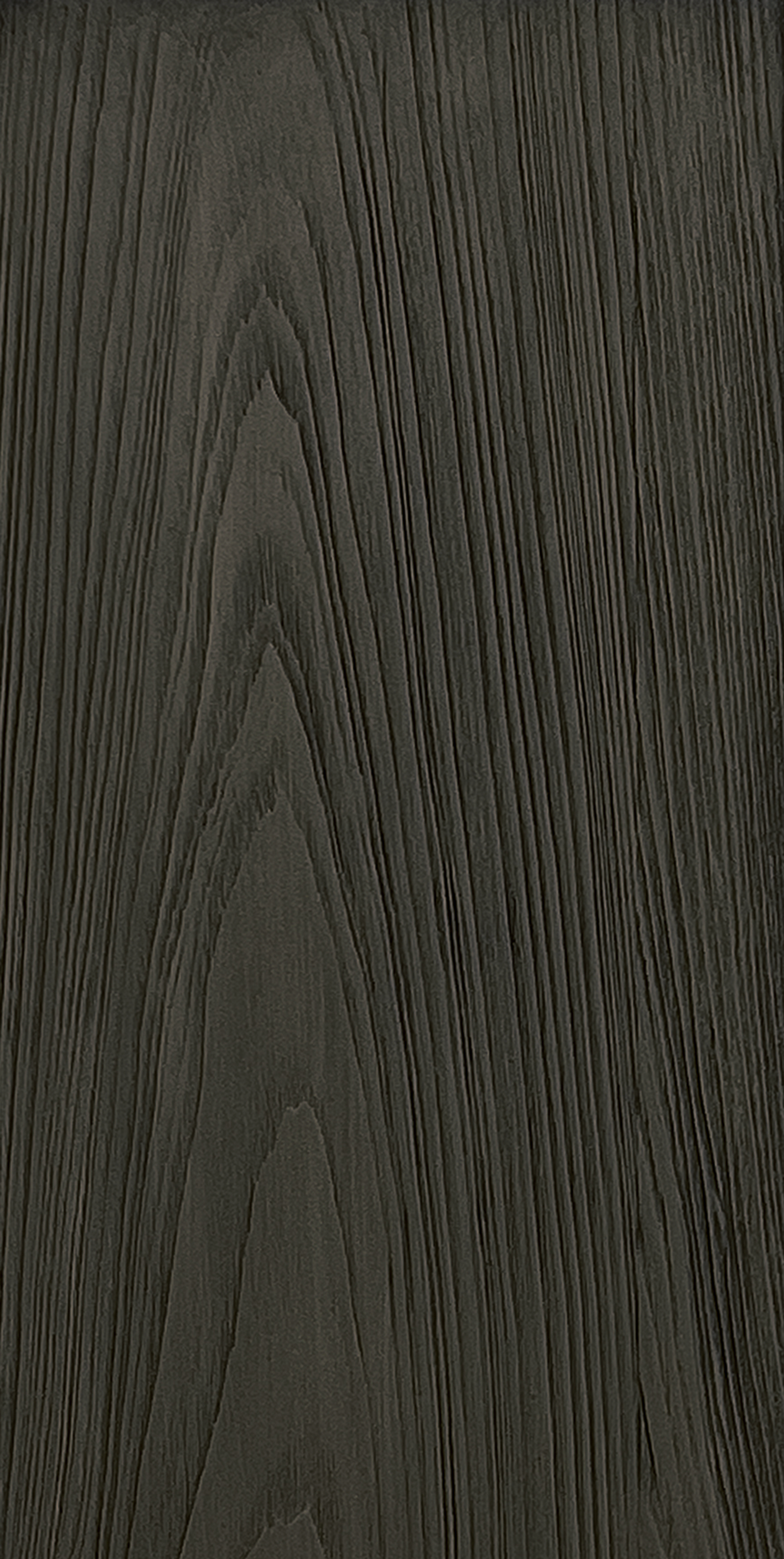 Cabinet door and drawer front with a recessed centre panel in a dark charcoal woodgrain finish