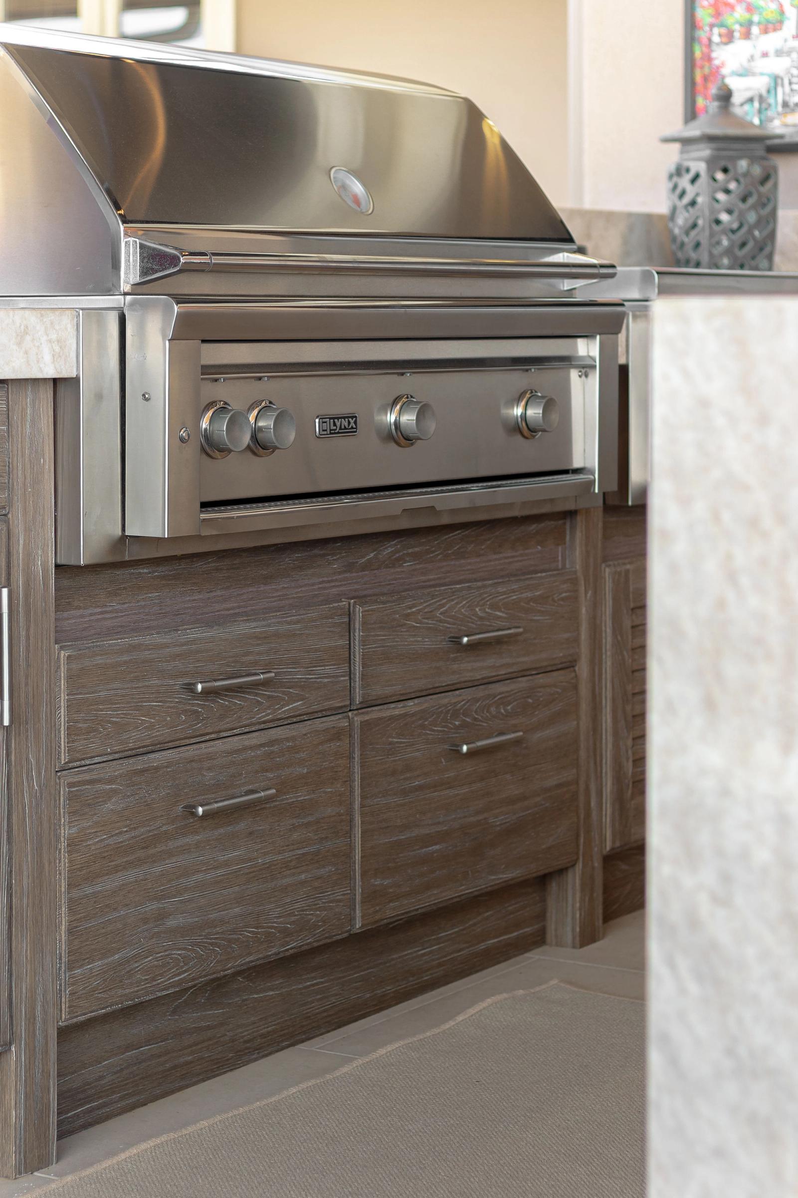 close up grill cabinet with four drawers