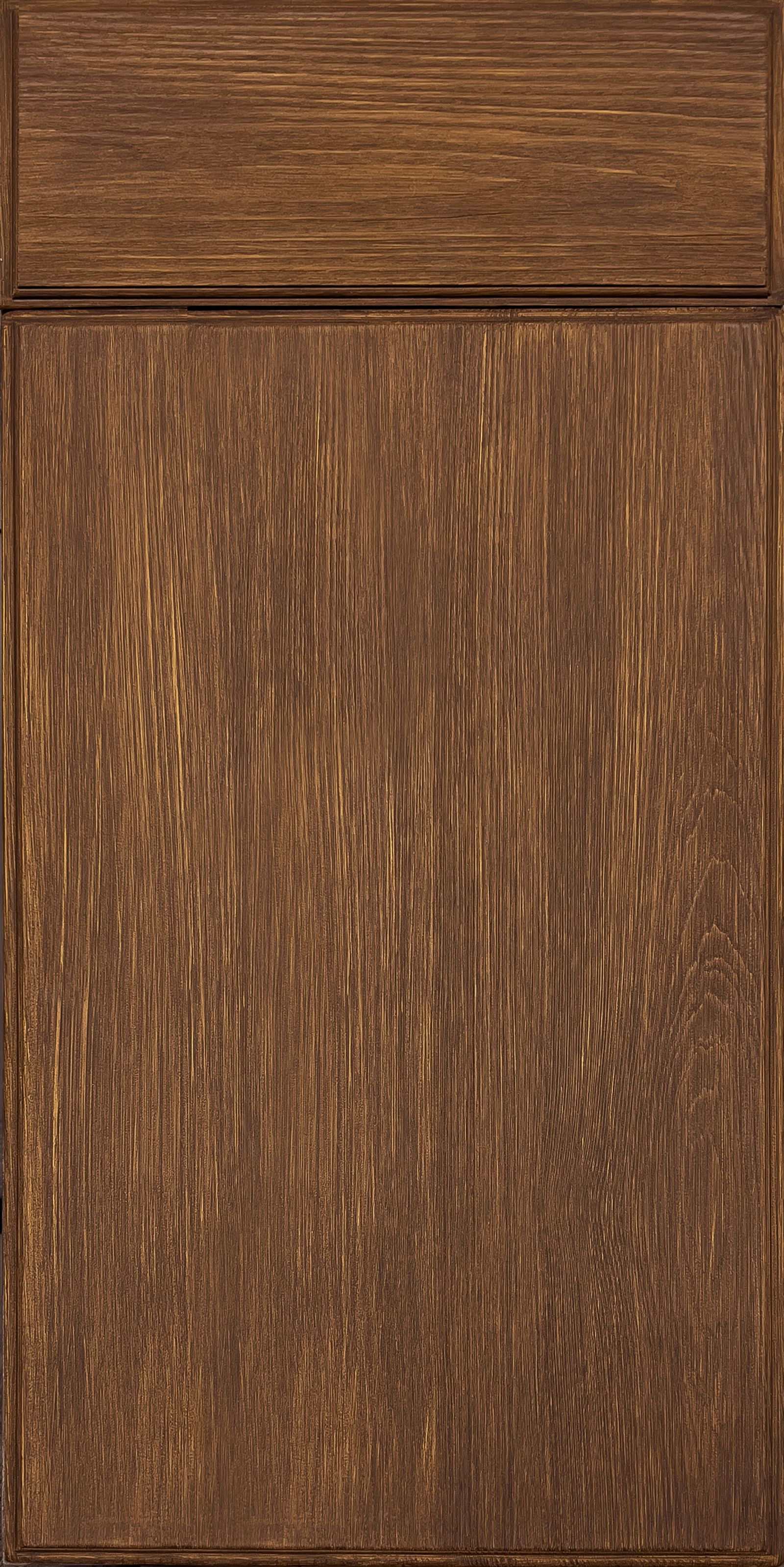 Slab door style in a warm walnut finish