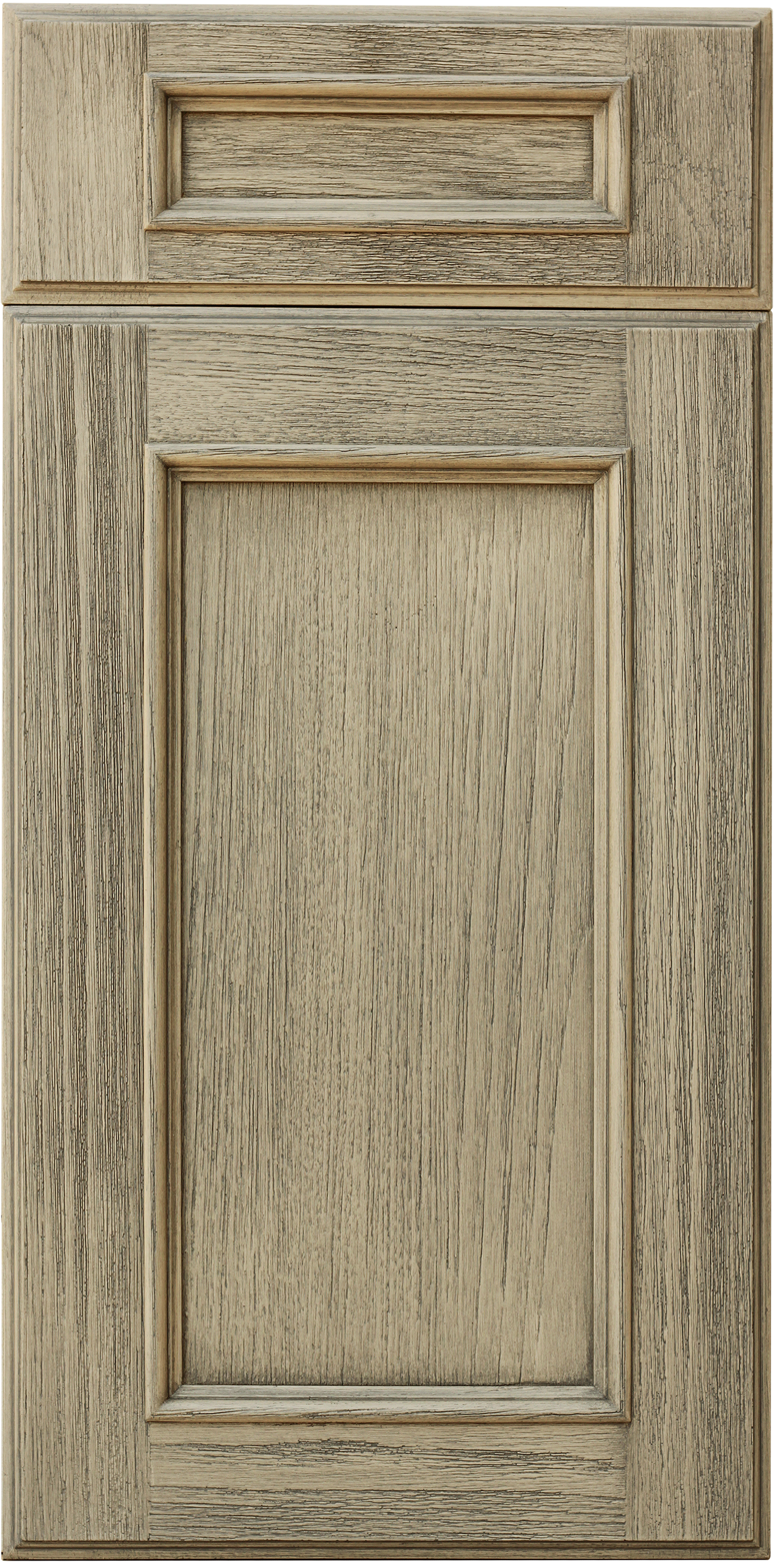 Rustique door style in a weathered driftwood finish