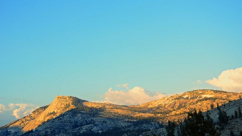 Golden hills during sunset at Yosemite National Park.