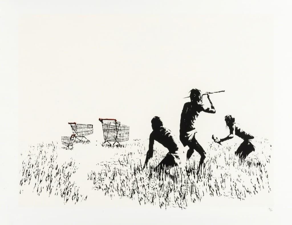 Trolleys (B&W) by Banksy