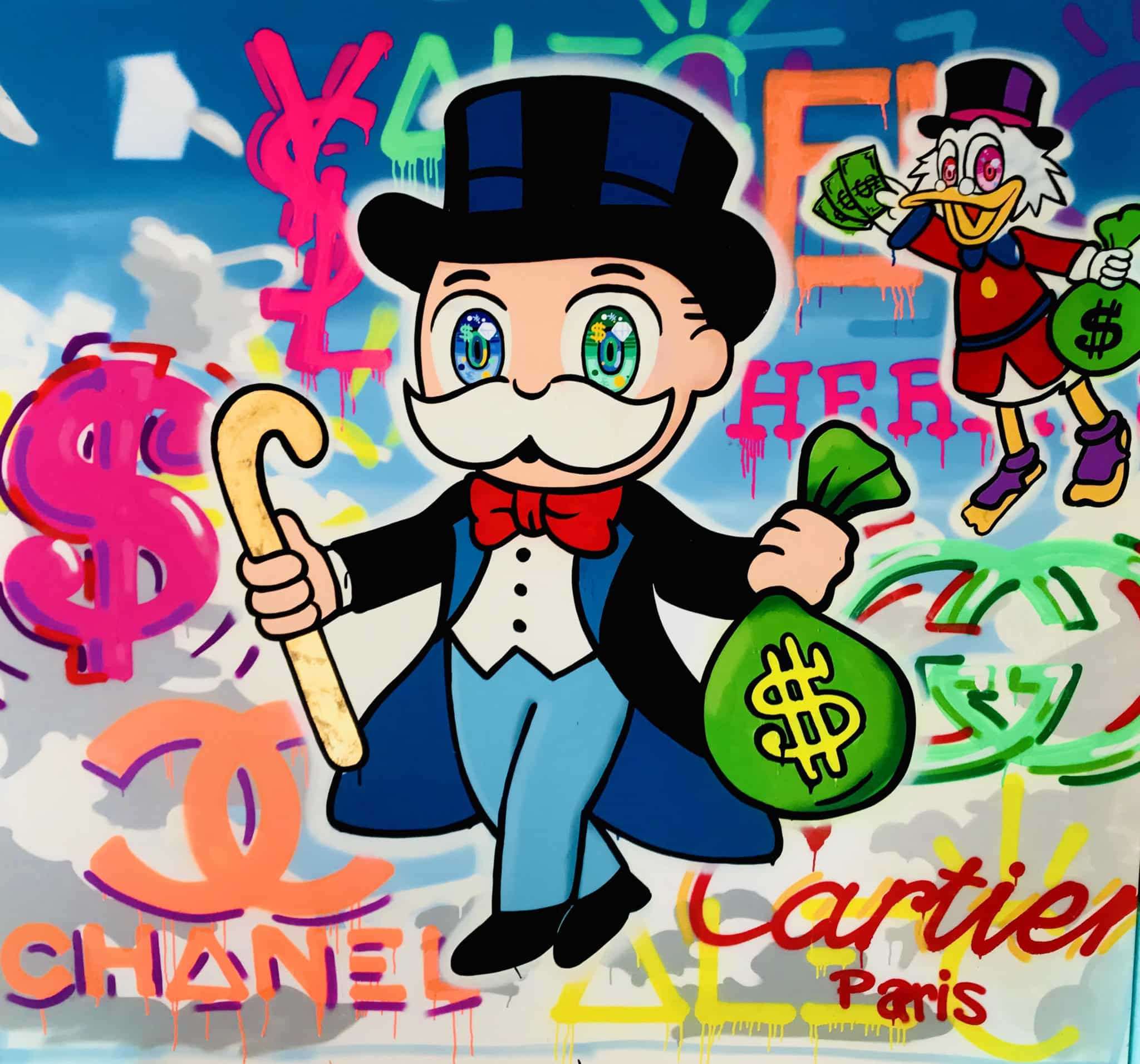 Hermes Monopoly Holding Up Colorful Cash - Alec Monopoly - Eden