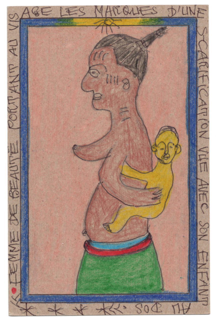 Femme de beauté portant au visage les marques d'une scarification vue by Frédéric  Bruly Bouabré