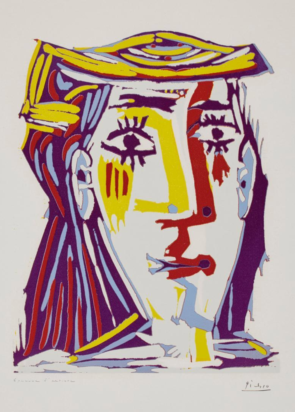 Portrait de Jacqueline au Chapeau de Paille Multicolore