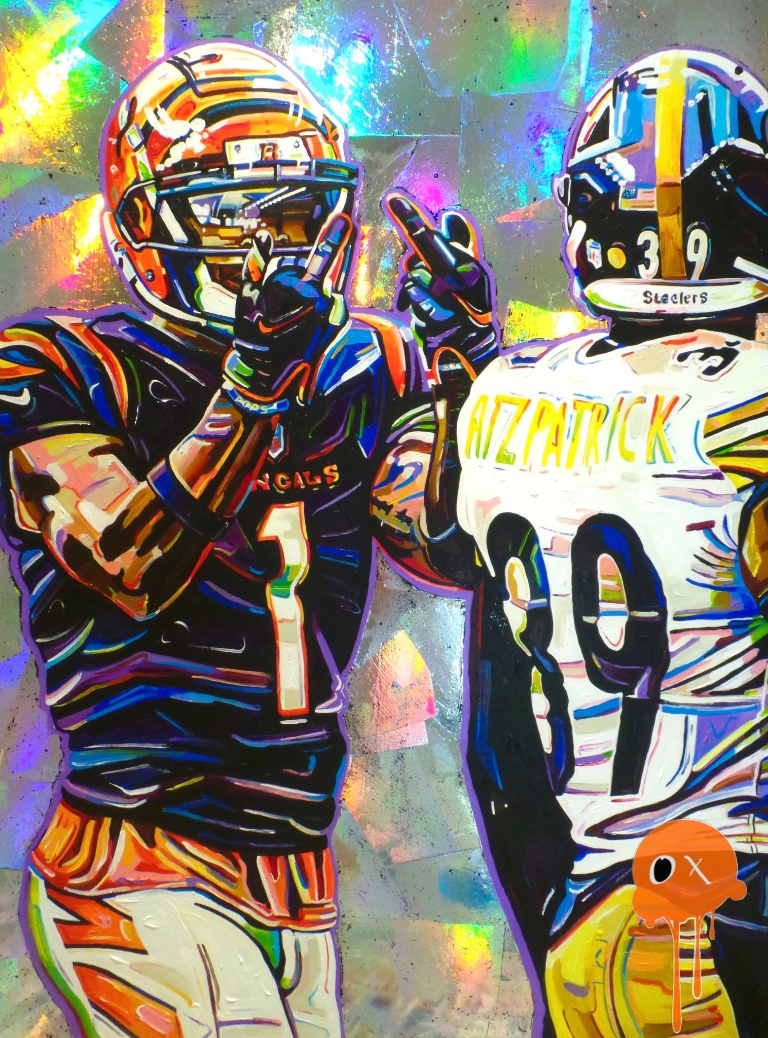 Colorful artwork of Bengals receiver Ja’Marr Chase against Pittsburgh