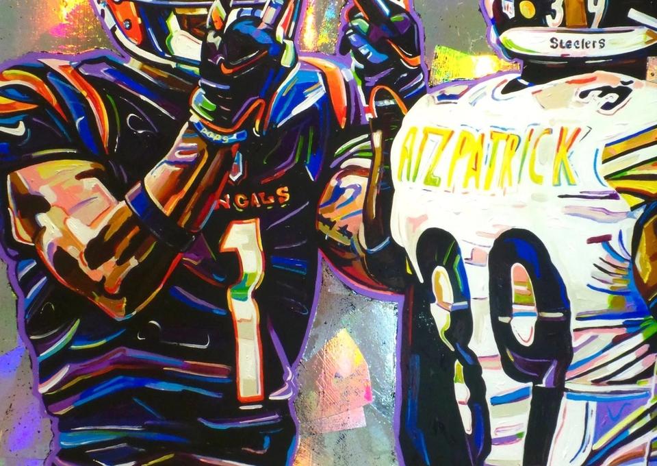 Colorful artwork of Bengals receiver Ja’Marr Chase against Pittsburgh