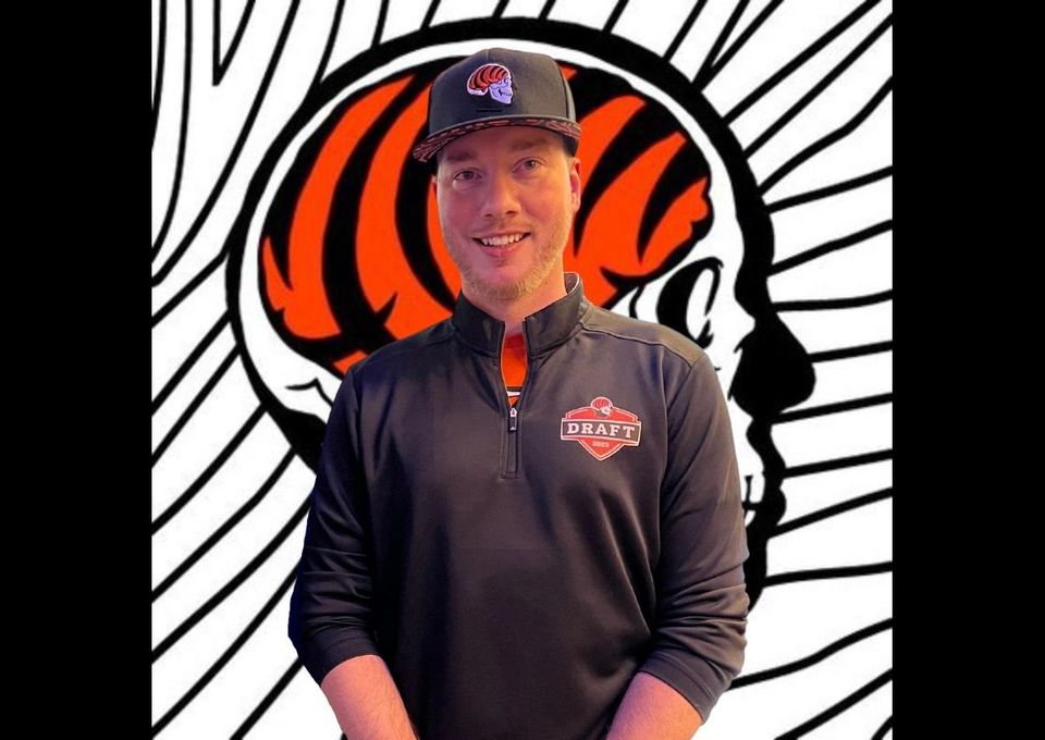 Joe Goodberry wearing Bengals NFL Draft gear
