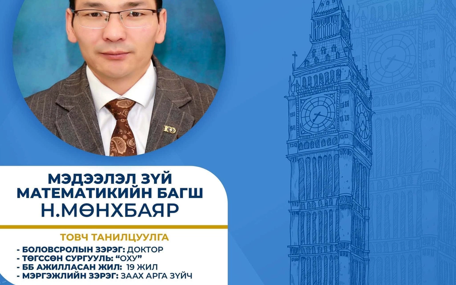 Хүндэт эцэг эх асран хамгаалагч та бүхэндээ 2026-2027 оны хичээлийн жилд багшлах багш нарын танилцуулгыг цуврал болгон хүргэж байна.