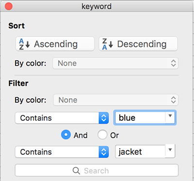 A short form video / GIF showing ways in which to filter keyword terms in excel in order to help with Keyword Classification