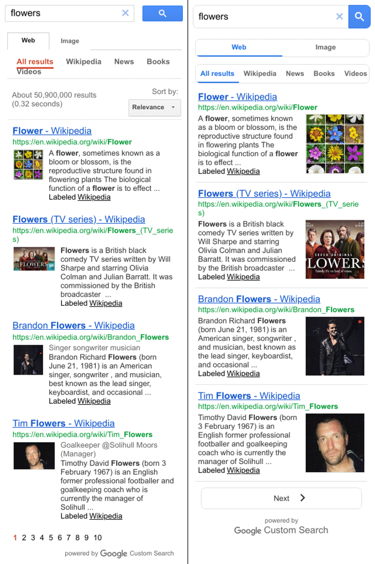 Google updates the mobile web layout - example