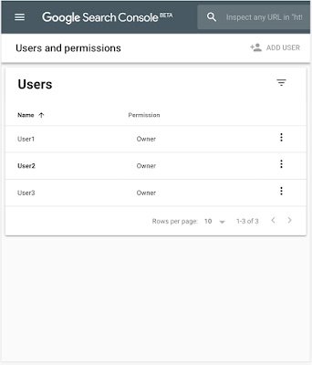 Screenshot of Google Search Consoles user and website owner management tool.