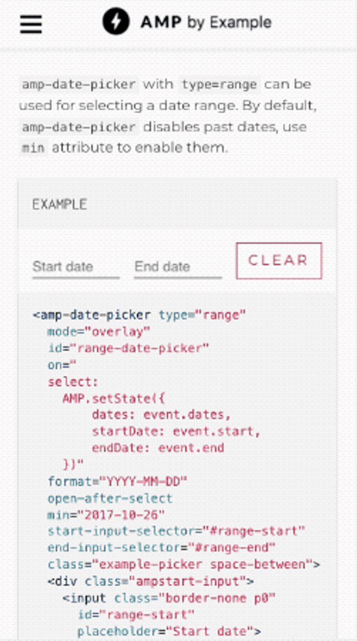 Gif showing the AMP Date Picker in action