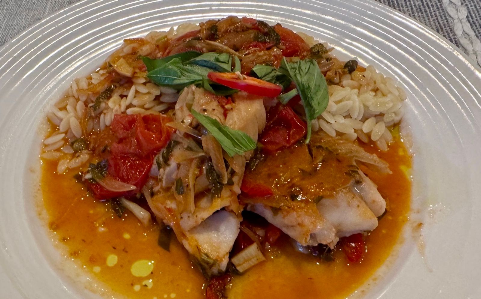 Sicilian Sablefish with Fresh Tomatoes, White Wine & Basil