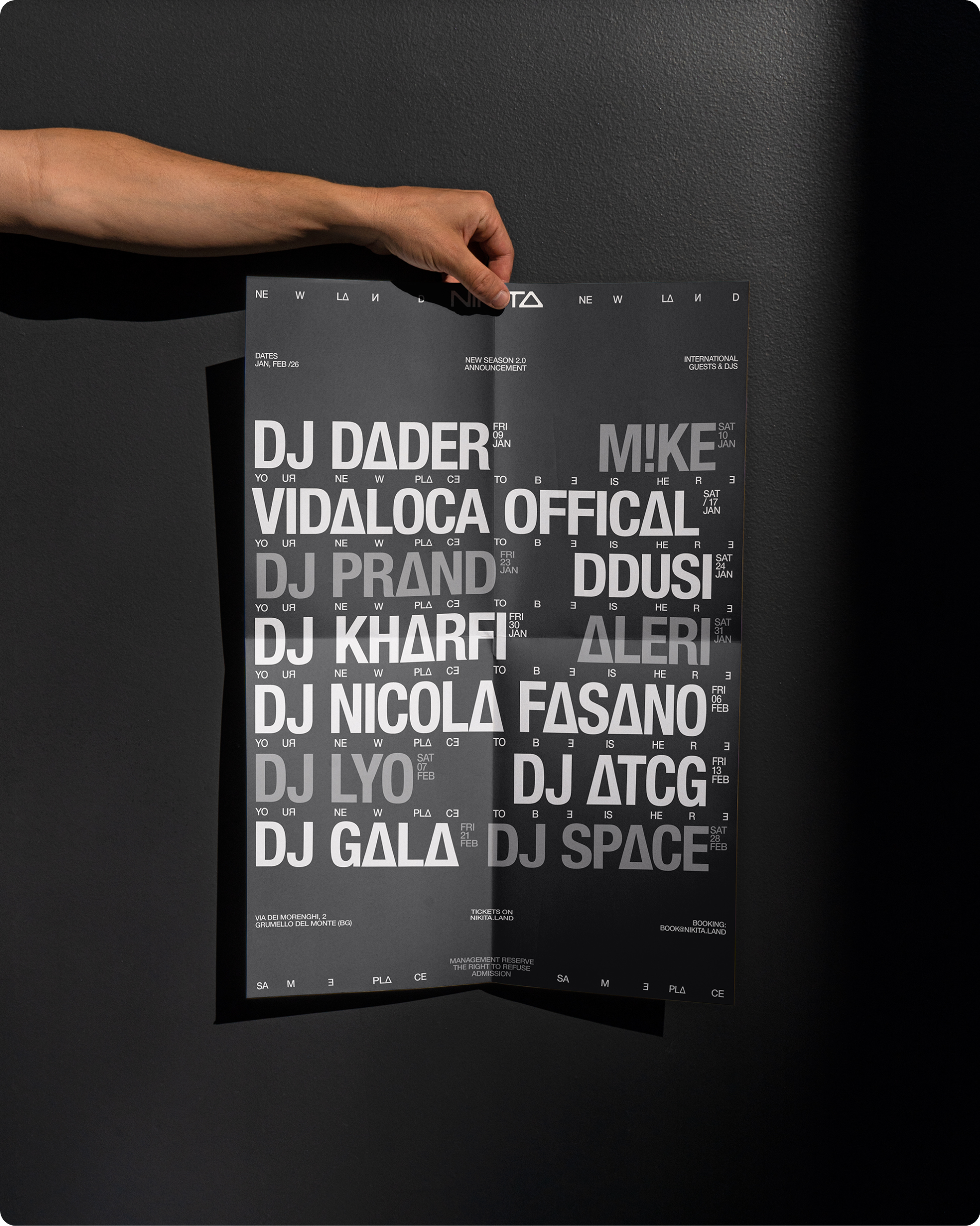 Nikita LineUp Nightlife Poster hold by hand design