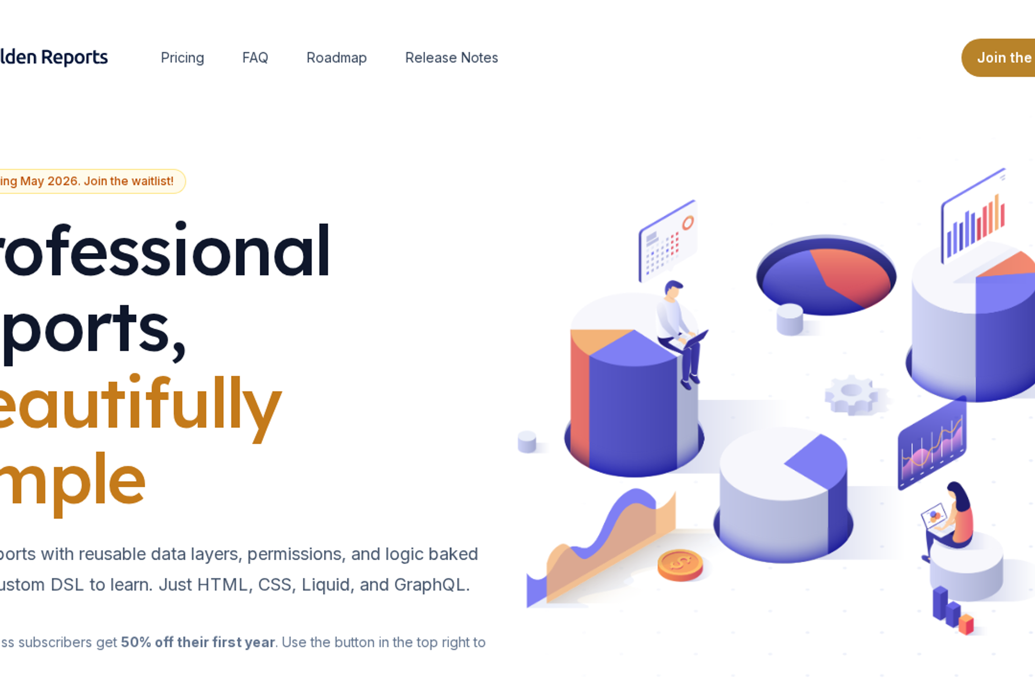 Golden Reports landing page - Professional reports, beautifully simple