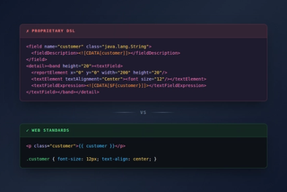 Vertical comparison: Jasper XML vs HTML+CSS