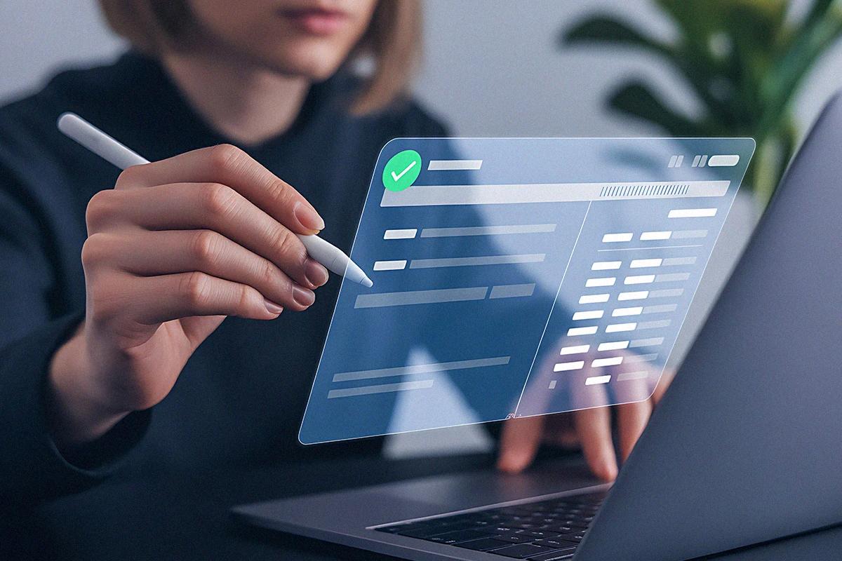Persona revisando una interfaz digital con formularios y procesos automatizados para optimización de experiencias online Hiweb.