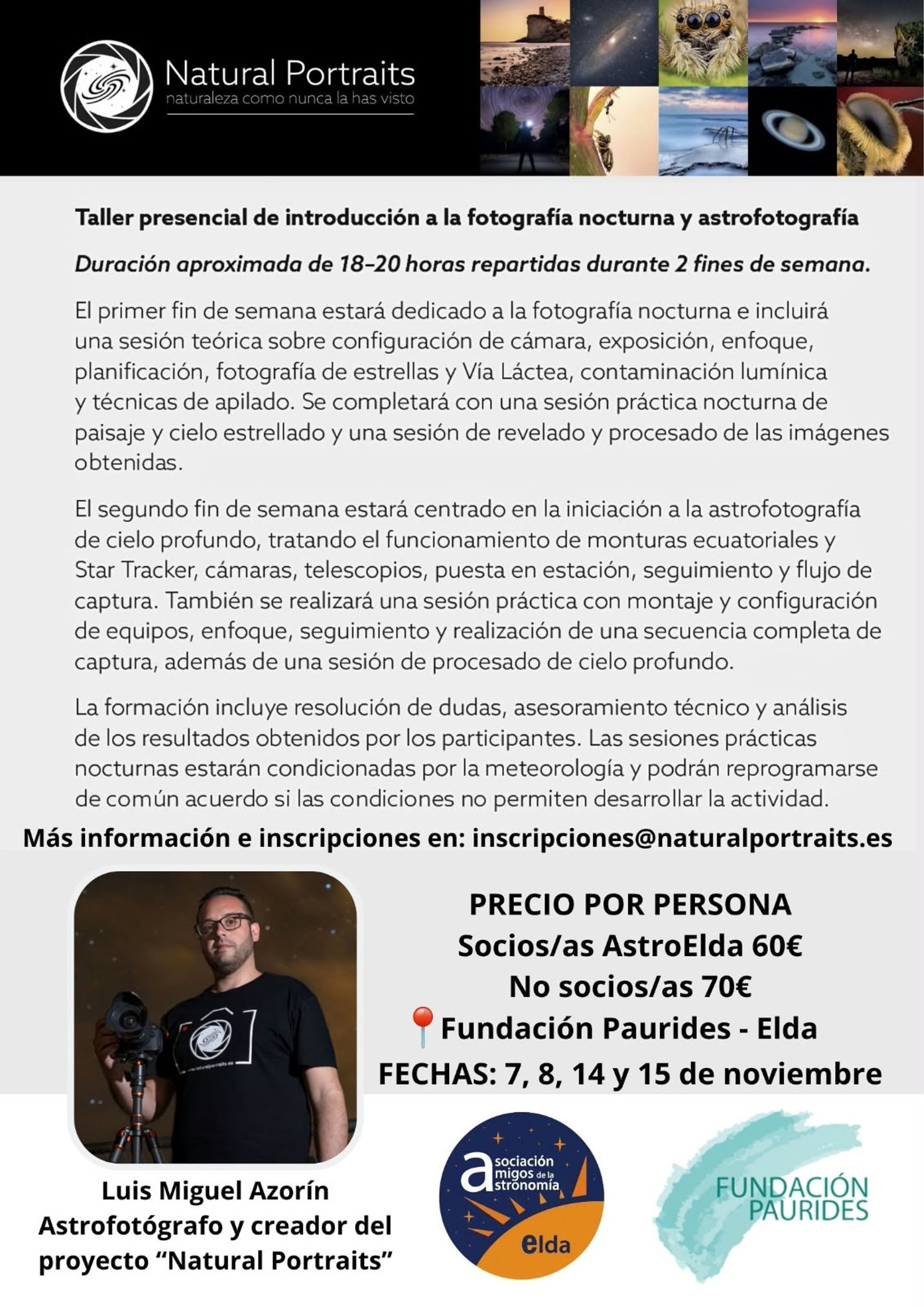 Taller presencial de introducción a la fotografía nocturna y astrofotografía