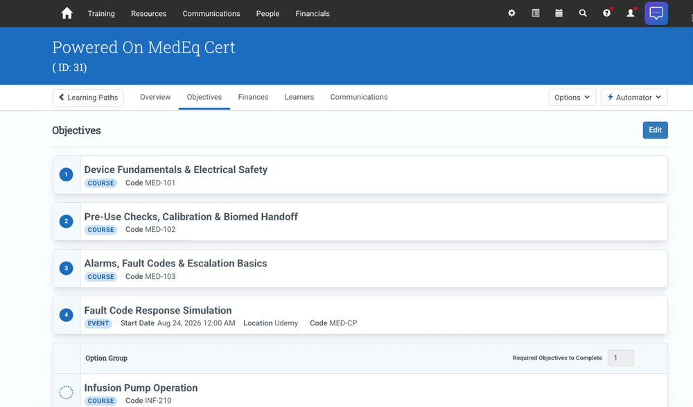Animated screenshot showing one path, any structure in Administrate's Learning Paths feature.