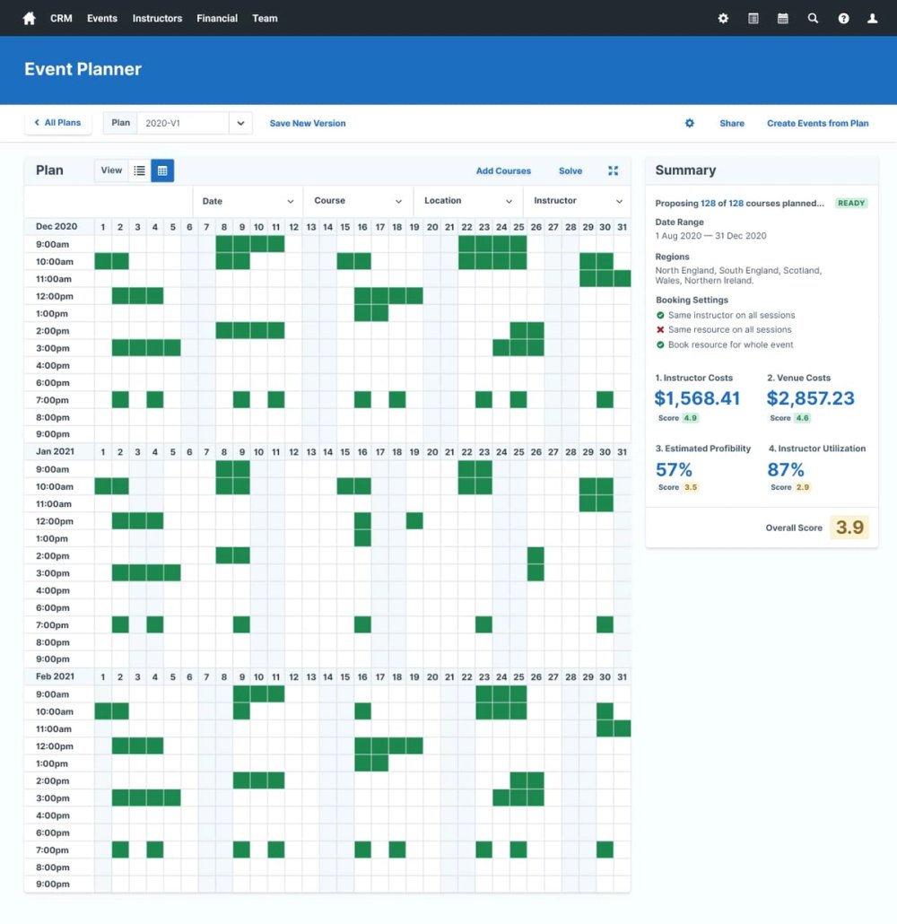 A view of the Event Planner in Administrate's Scheduler tool.