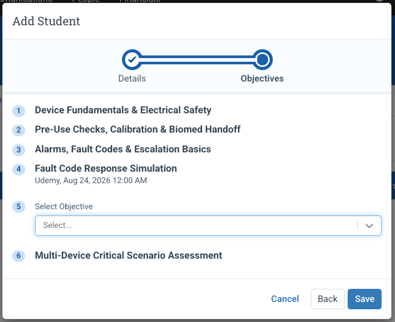 Screenshot showing new registration and progress views in Administrate's Learning Paths feature.