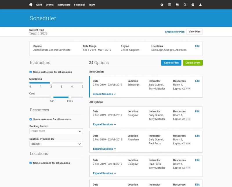 A screen shot of an early prototype of the Administrate Scheduler tool.