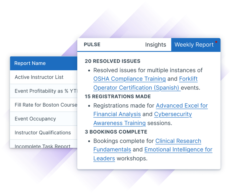 Administrate's reports alongside the new weekly report that is surfaced in the Administrate dashboard, which includes summaries of similar information along with hot links.