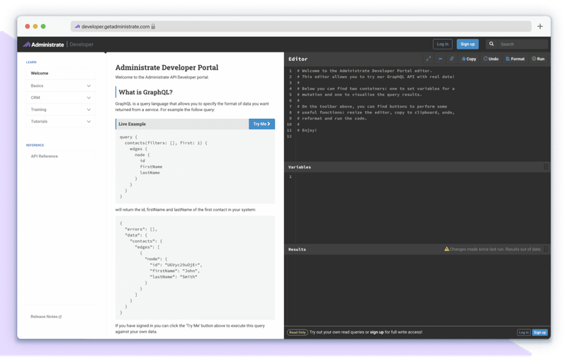 Screenshot of the developer portal.