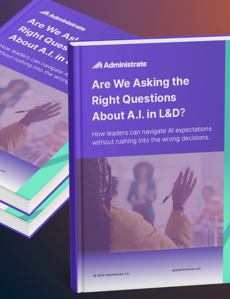 Cover of Are we asking the wright questions about AI in L&D? guide book