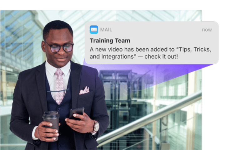 Learning professional receiving a notification on a new learning module.