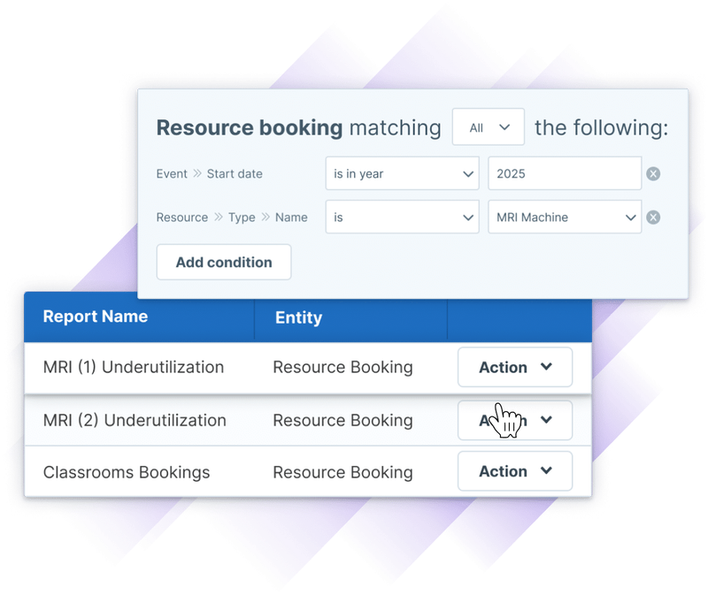Screenshot of Administrate’s software showing how to build a resource use report.