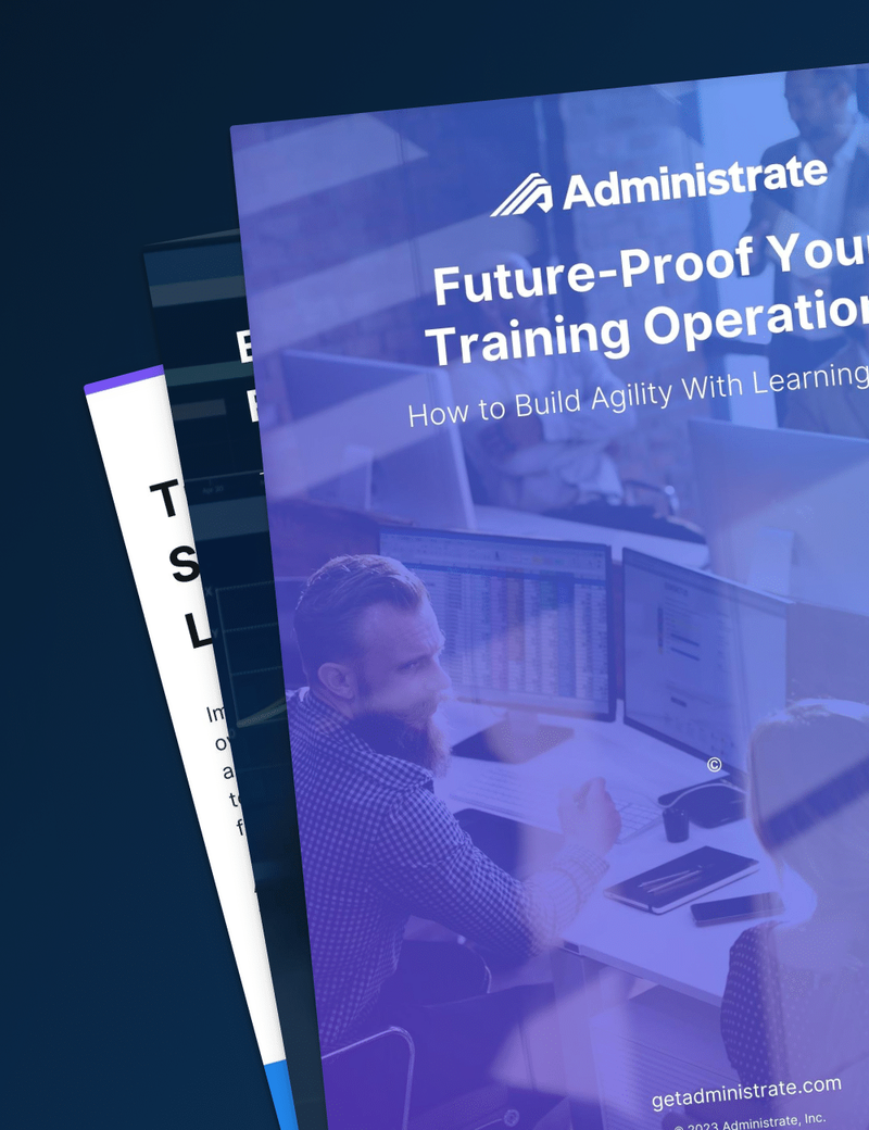 Several pages of the Future-Proof Your Training Operations guide fanned out.