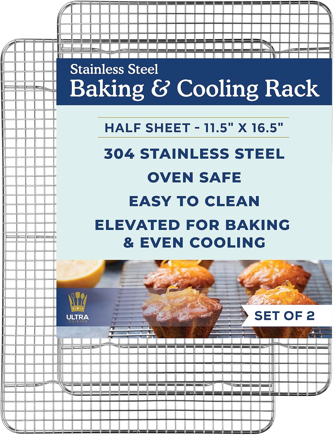 Two stainless steel half sheet cooling racks