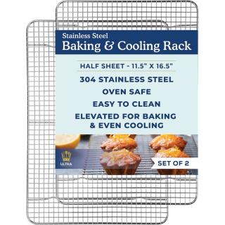 Two stainless steel half sheet cooling racks