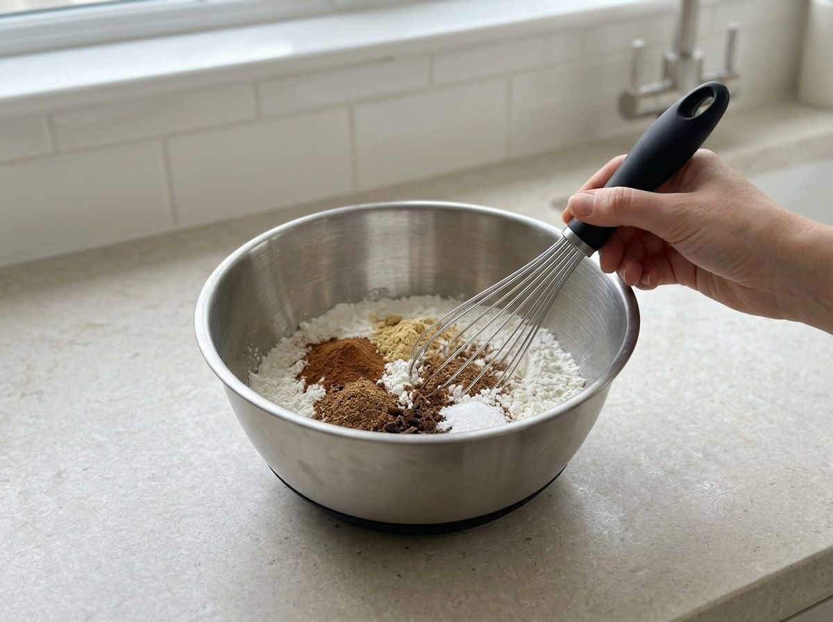 Cornstarch and the ground spices whisked together dry, before any liquid goes in