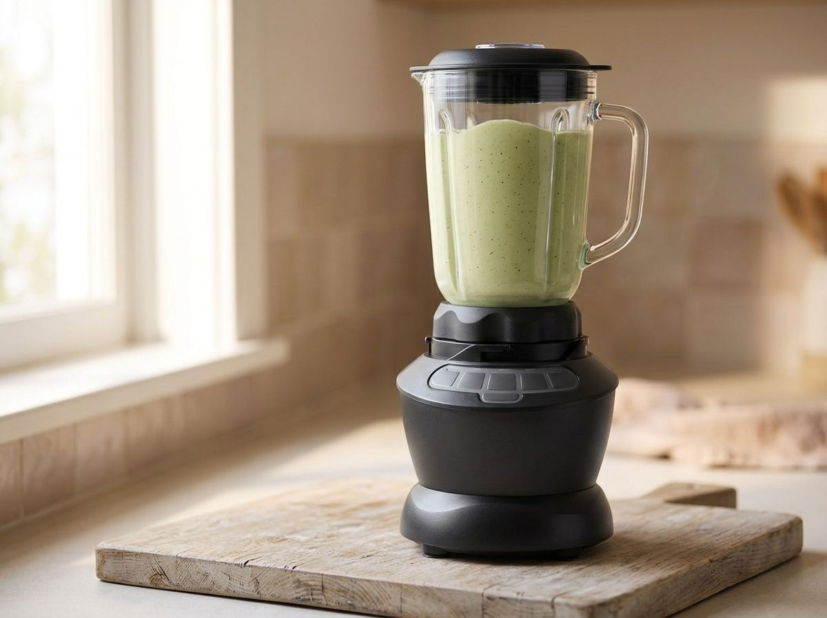 Pumpkin seed sauce blended smooth to a pale green puree in the blender