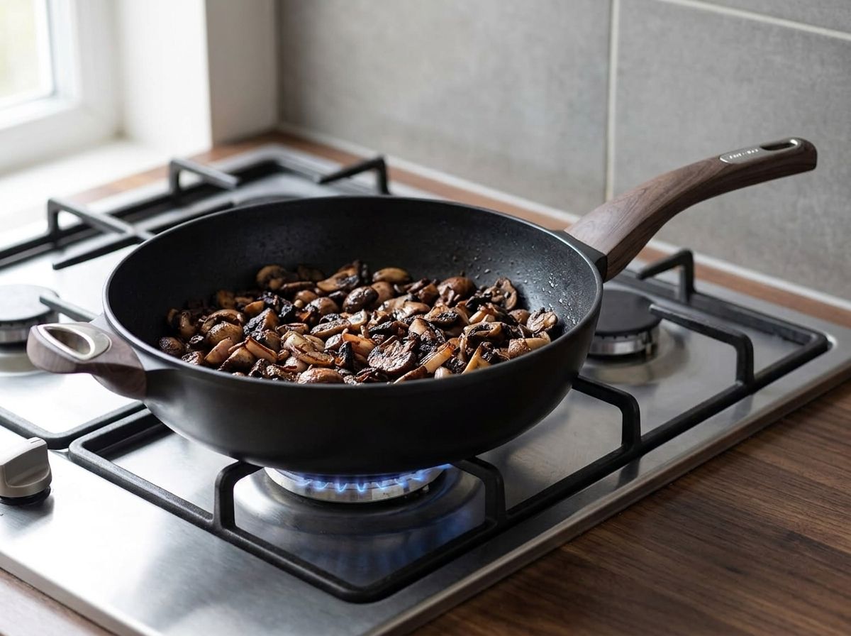 Chopped cremini mushrooms and shallot cooked right down in a skillet until browned and dry.