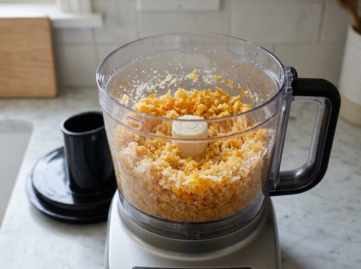 Orange wedges pulsed with sugar in a food processor until the peel is chopped to rice-sized pieces