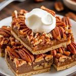 Caramelized pecan pie bars with a buttery, chewy texture.