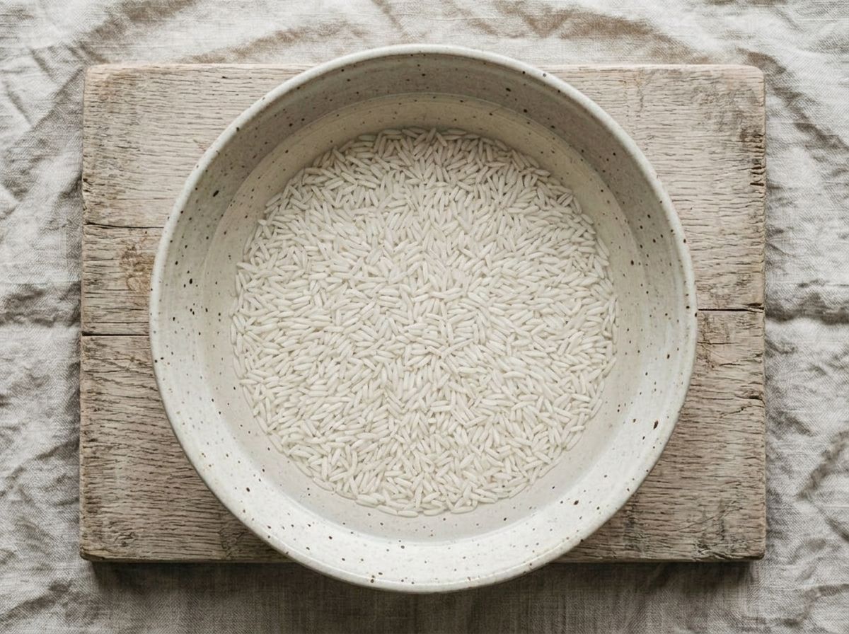 Rinsed glutinous rice soaking under two inches of clear water until the grains turn opaque