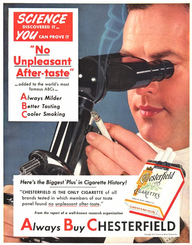 Vintage Chesterfield cigarette advertisement reading: